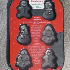 6 Cup Mini CAKE Muffin Baking Pan Xmas Snowman Tree Gingerbread Non-Stick (K386)